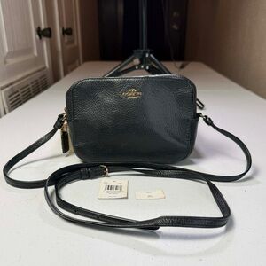 Coach Black Pebbled Leather Crossbody Shoulder Bag with Gold Hardware
